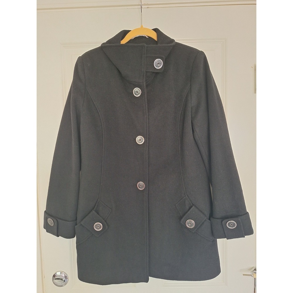 Pendleton Wool Trench Coat Button Down Women's Size 12 Black‎